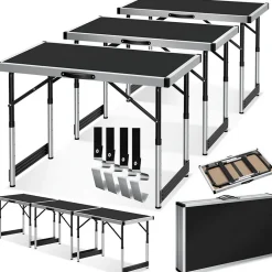Tectake Lot de 3 tables à tapisser pliable Hauteur réglable en 4 niveaux noir