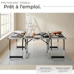 Tectake Lot de 3 tables à tapisser pliable Hauteur réglable en 4 niveaux noir