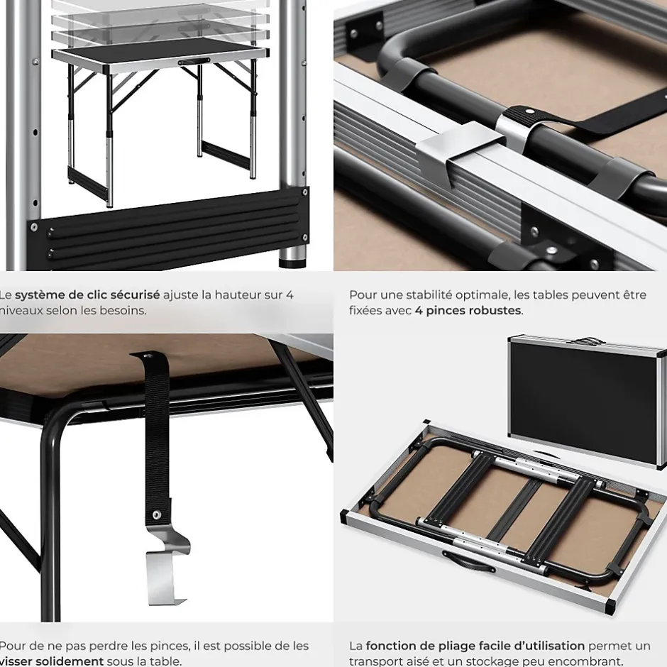 Tectake Lot de 3 tables à tapisser pliable Hauteur réglable en 4 niveaux noir