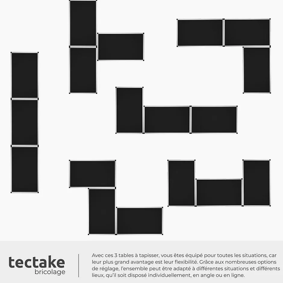 Tectake Lot de 3 tables à tapisser pliable Hauteur réglable en 4 niveaux noir