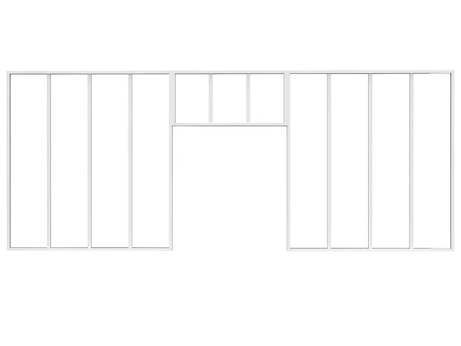Vente-unique Lot de 2 verrières atelier avec imposte en aluminium thermolaqué - 2 x L120 x H130 + L83 x H40 cm - Blanc - BAYVIEW