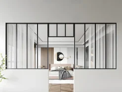 Lot de 2 verrières atelier avec imposte en aluminium thermolaqué - 2 x L120 x H130 + L73 x H40 cm - Noir - BAYVIEW-Vente-unique New