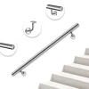 AICA Sanitaire Main courante - acier inox 304 - 100cm - Rampe escalier mural avec embouts - Pour intérieur et extérieur - Avec supports muraux