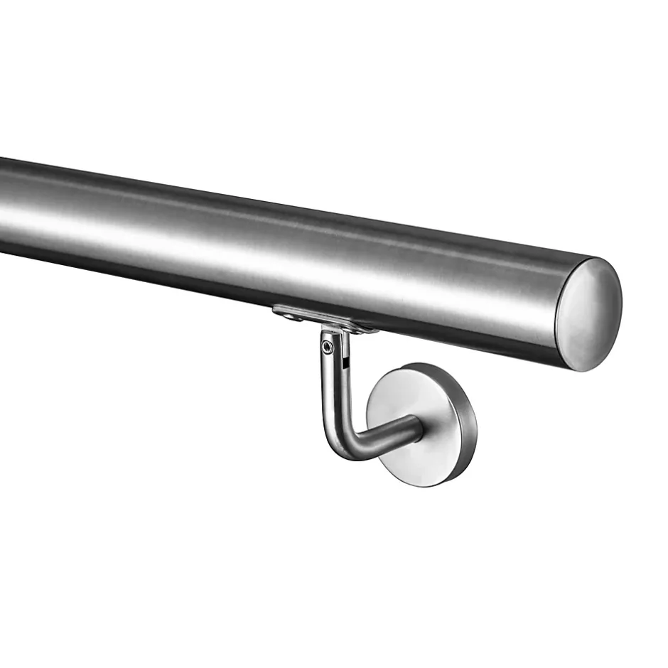 Main courante - acier inox 304 - 200cm - Rampe escalier mural avec embouts - Pour intérieur et extérieur - Avec supports muraux-AICA Sanitaire Clearance