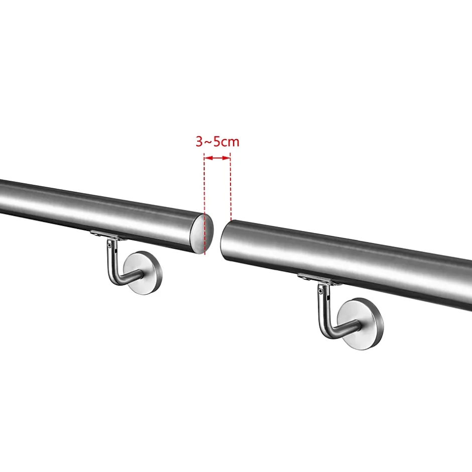 Main courante - acier inox 304 - 200cm - Rampe escalier mural avec embouts - Pour intérieur et extérieur - Avec supports muraux-AICA Sanitaire Clearance