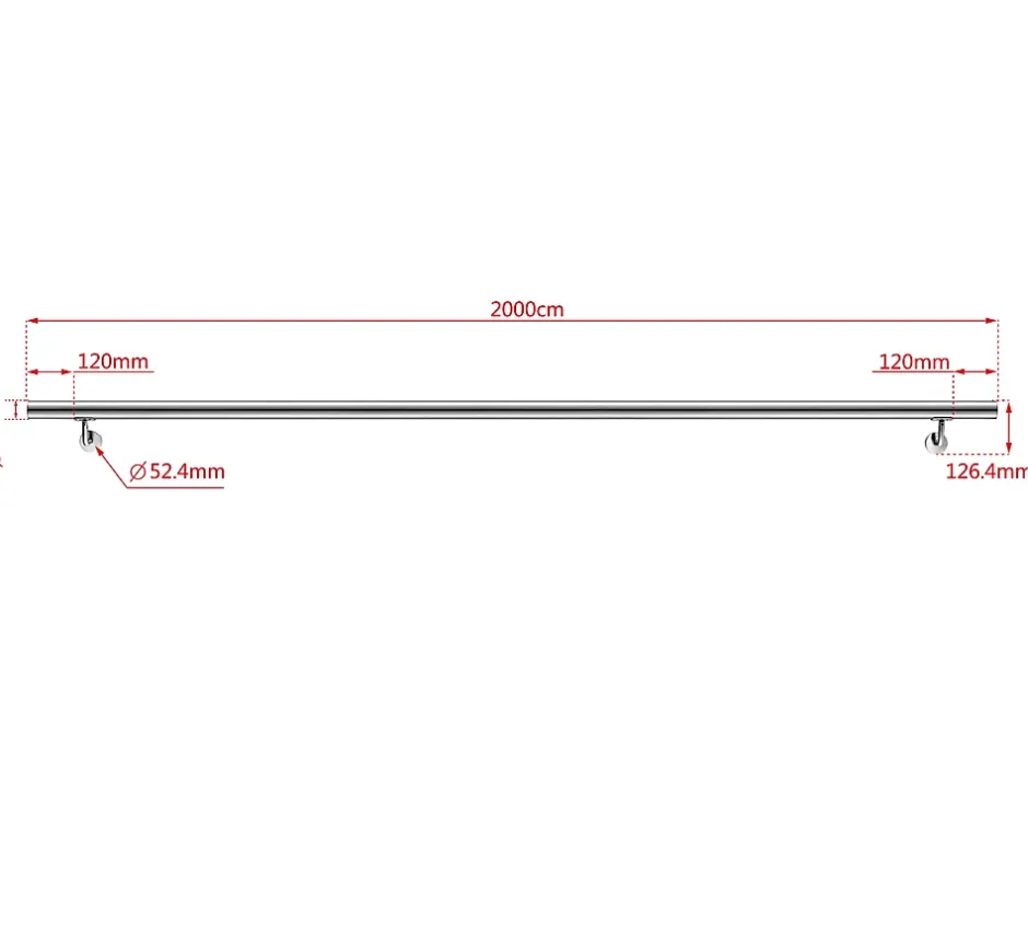 Main courante - acier inox 304 - 200cm - Rampe escalier mural avec embouts - Pour intérieur et extérieur - Avec supports muraux-AICA Sanitaire Clearance