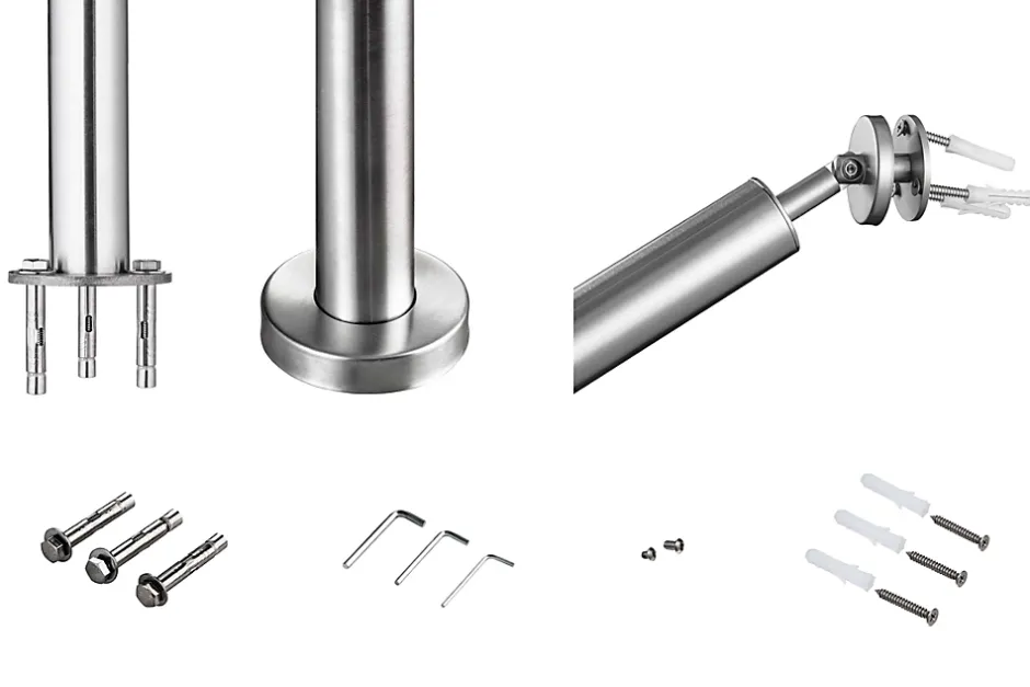 Main courante 1 m argent inox 201 fixation sol et mur escaliers intérieur extérieur by Aica-AICA Sanitaire Online