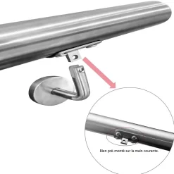 AICA Sanitaire Main courante 200cm diam 42.4mm en Inox 304 Argent avec 2 supports