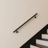 Main courante 120cm, inox 304, Noir mat, rampe d'escalier ronde, avec 2 supports muraux, intérieur & extérieur-AICA Sanitaire Clearance