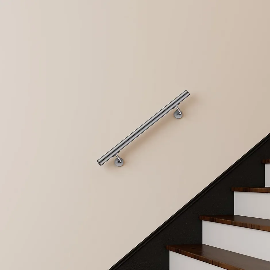 Main courante 80cm, inox 304, rampe d'escalier ronde, avec 2 supports muraux, intérieur & extérieur-AICA Sanitaire Clearance