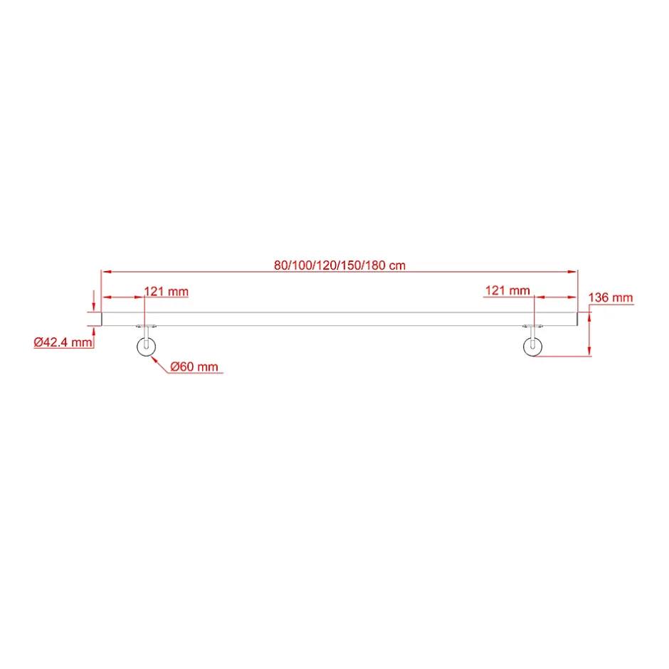 Main courante 180cm, inox 304, rampe d'escalier ronde, avec 2 supports muraux, intérieur & extérieur-AICA Sanitaire Sale