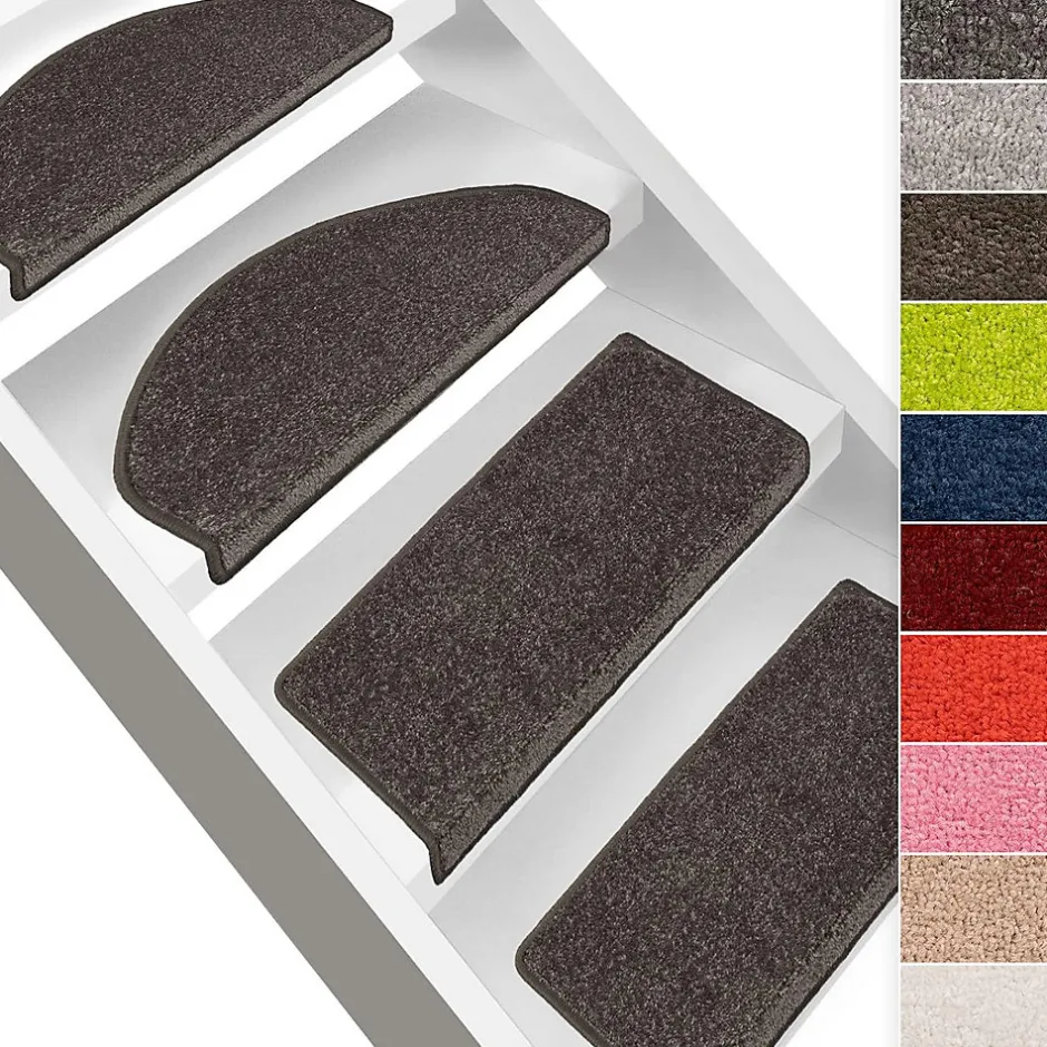 Marchettes d'escalier Dynasty Velours, antidérapantes, Anthracite, Semi-Circulaire, 23,5 x 65 cm --Floordirekt Sale
