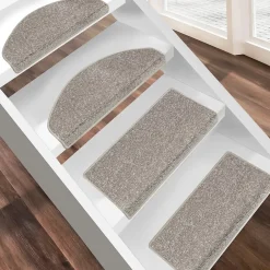 Floordirekt Marchettes d'escalier Dynasty Velours, antidérapantes, Gris argenté, Semi-Circulaire, 23,5 x 65 cm -