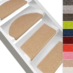 Floordirekt Marchettes d'escalier Dynasty Velours, antidérapantes, Marron clair, Semi-Circulaire, 23,5 x 65 cm -