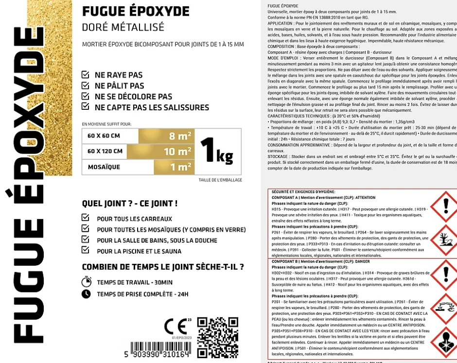 Ilcom Mastic époxy bi-composant pour le remplissage des joints - Or métallique - 1Kg