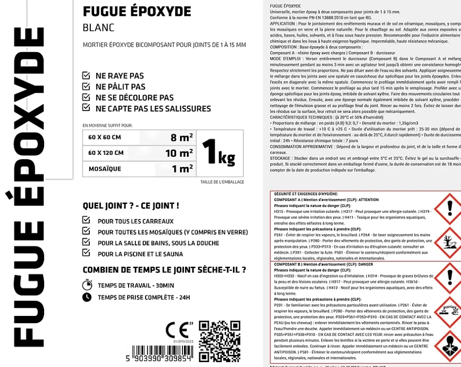 Ilcom Mastic époxy bi-composant pour le remplissage des joints - Blanc - 1Kg