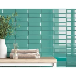 Mini Brick Ikon Lisse Teal Série Revêtement Porcelaine Premium 5x15cm-Lux Mosaic