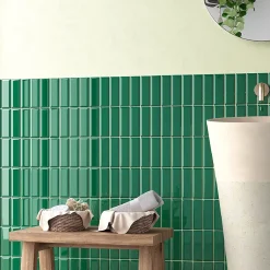 Lux Mosaic Mini Brick Ikon Pillow Green Série Revêtement Porcelaine Premium 5x15cm