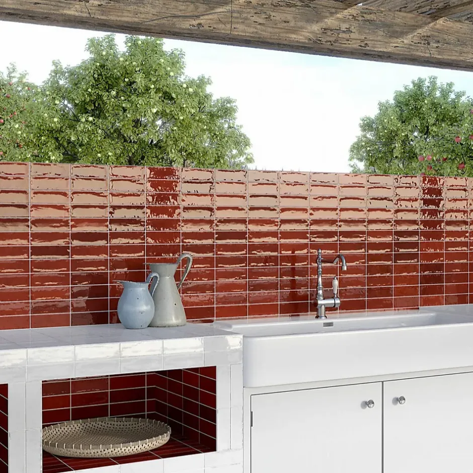 Mini Brick Série Calpe Red Porcelaine Premium 5x15cm.-Lux Mosaic Hot