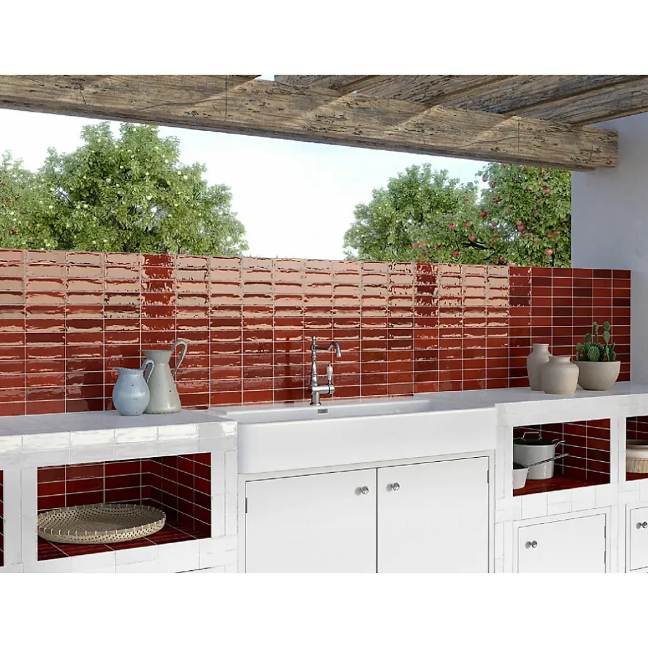 Mini Brick Série Calpe Red Porcelaine Premium 5x15cm.-Lux Mosaic Hot