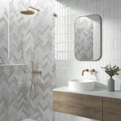 Mini Brick Série Calpe White Porcelaine Premium 5x15cm.-Lux Mosaic Best