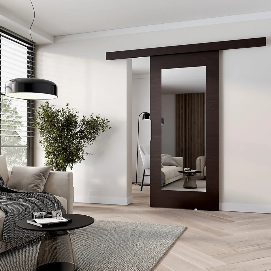 MINIO go for it , porte coulissante CLEAN I 76 cm portes de chambre, avec miroir, wengé