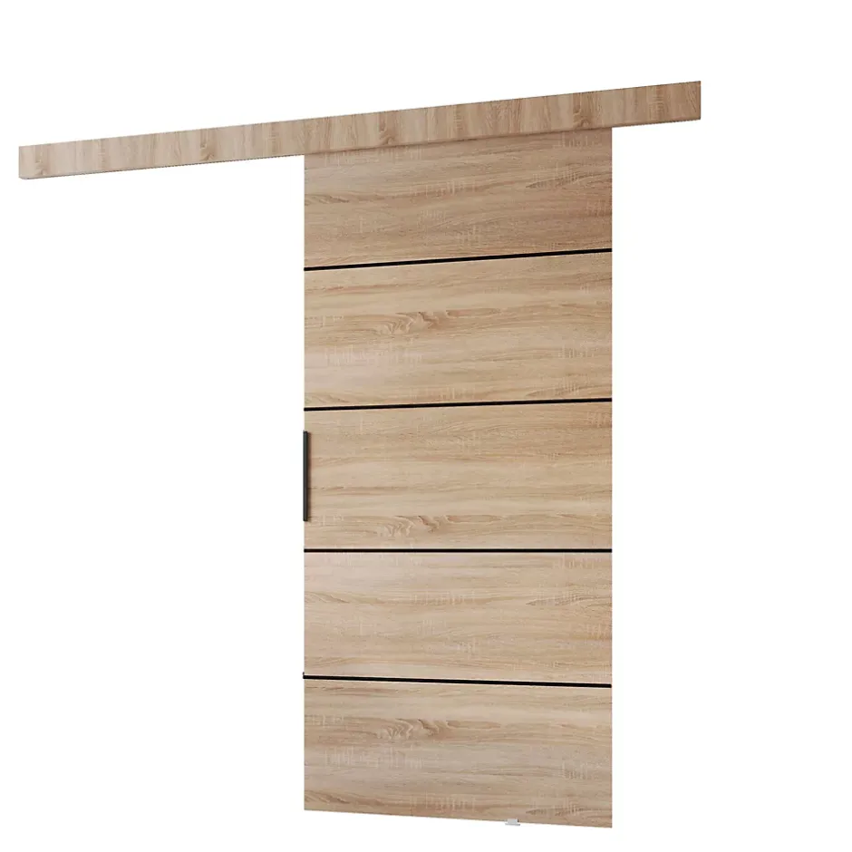 MINIO go for it , porte coulissante PRIM 2K 86 cm, baguette décorative en Noir, poignée de porte en noir, Chêne Sonoma / Noir