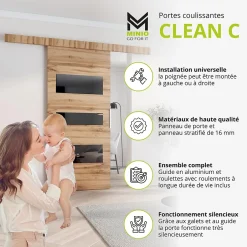 , porte coulissante CLEAN C 86 cm portes de chambre, Chêne Wotan-MINIO go for it New
