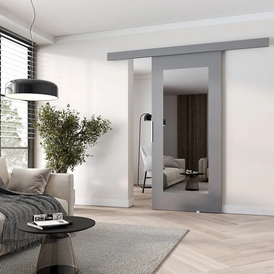 MINIO go for it , porte coulissante CLEAN I 76 cm portes de chambre, avec miroir, Gris