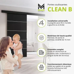 porte coulissante CLEAN B 106 cm Portes de chambre, Blanc-MINIO go for it New