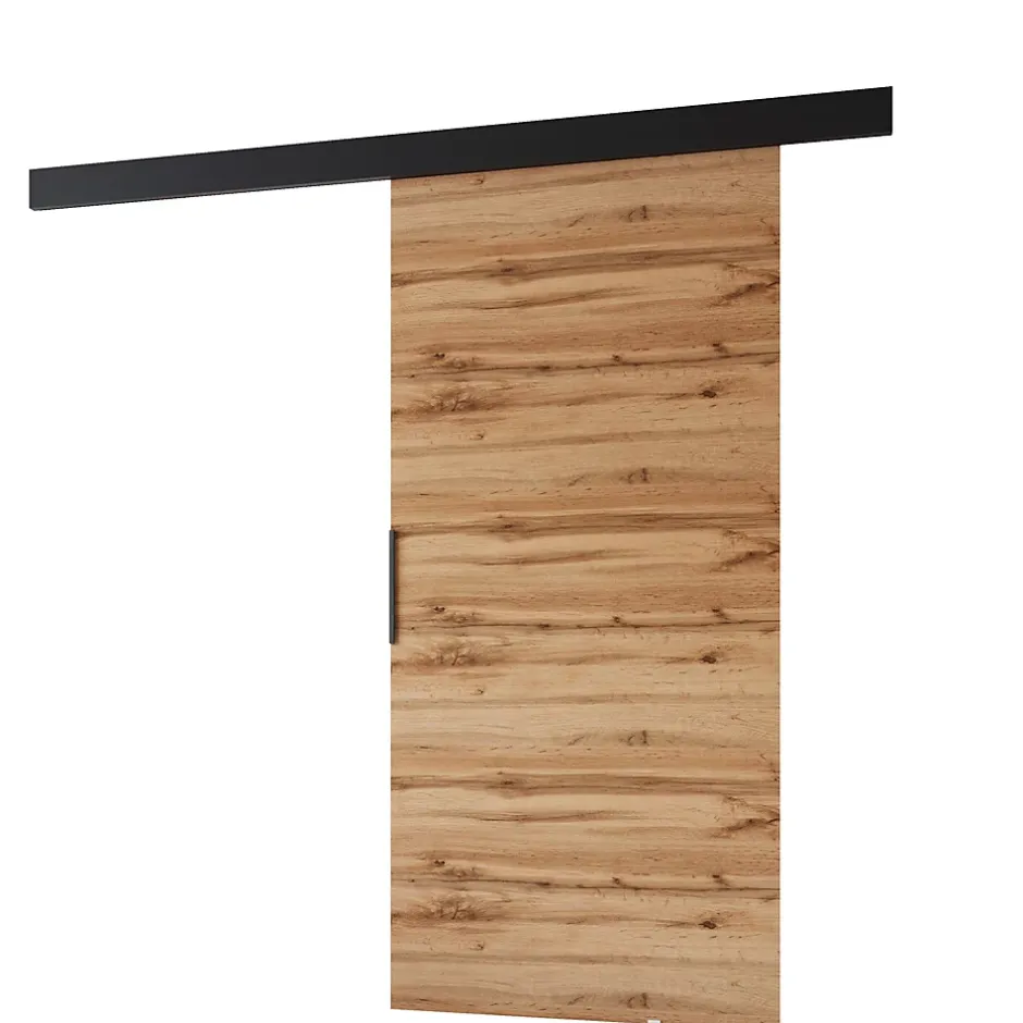 , porte coulissante PRIM A 96 cm, Poignée noire, Chêne Wotan / Noir-MINIO go for it