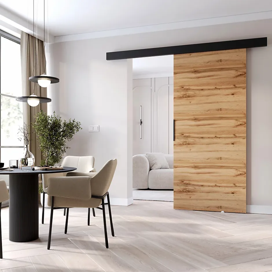 , porte coulissante PRIM A 96 cm, Poignée noire, Chêne Wotan / Noir-MINIO go for it