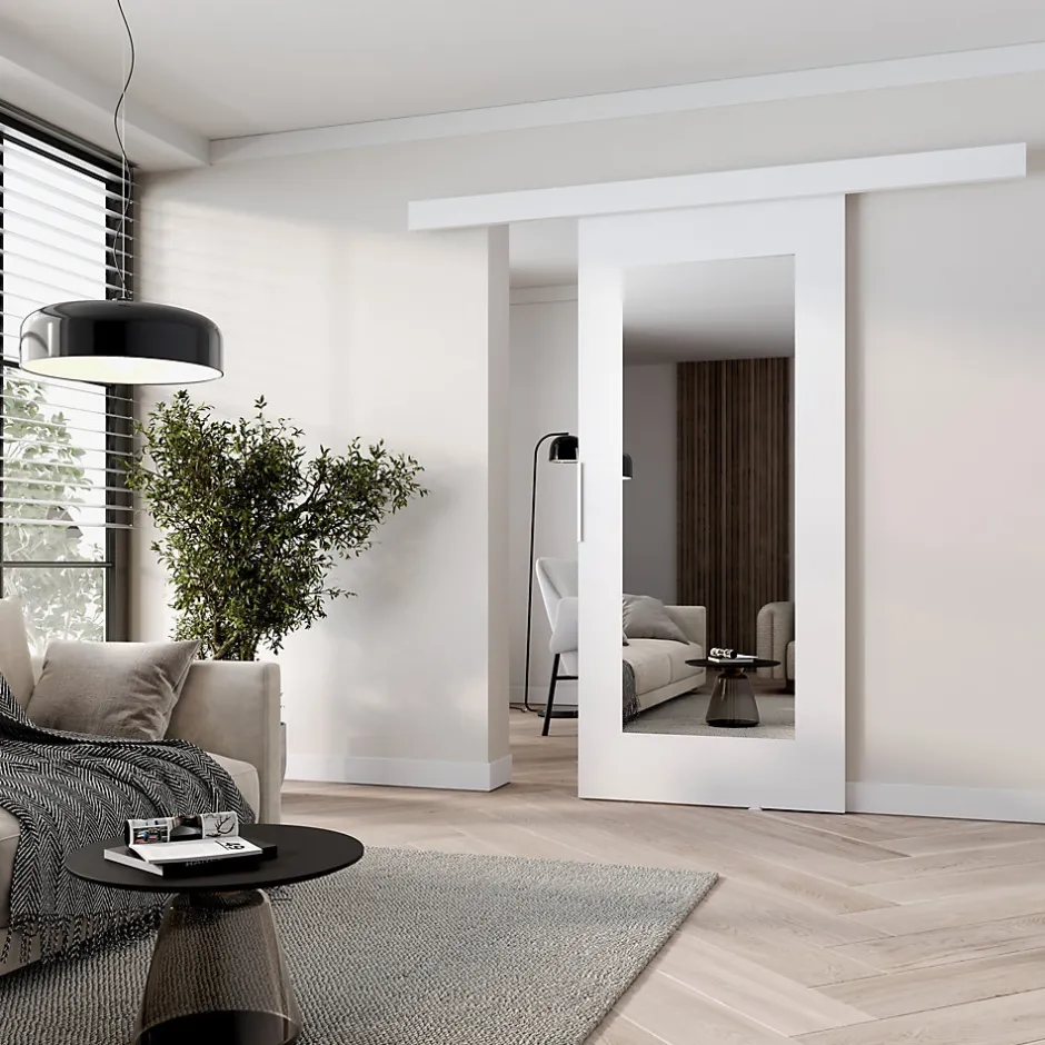 MINIO go for it , porte coulissante CLEAN I 86 cm portes de chambre, avec miroir, Blanc