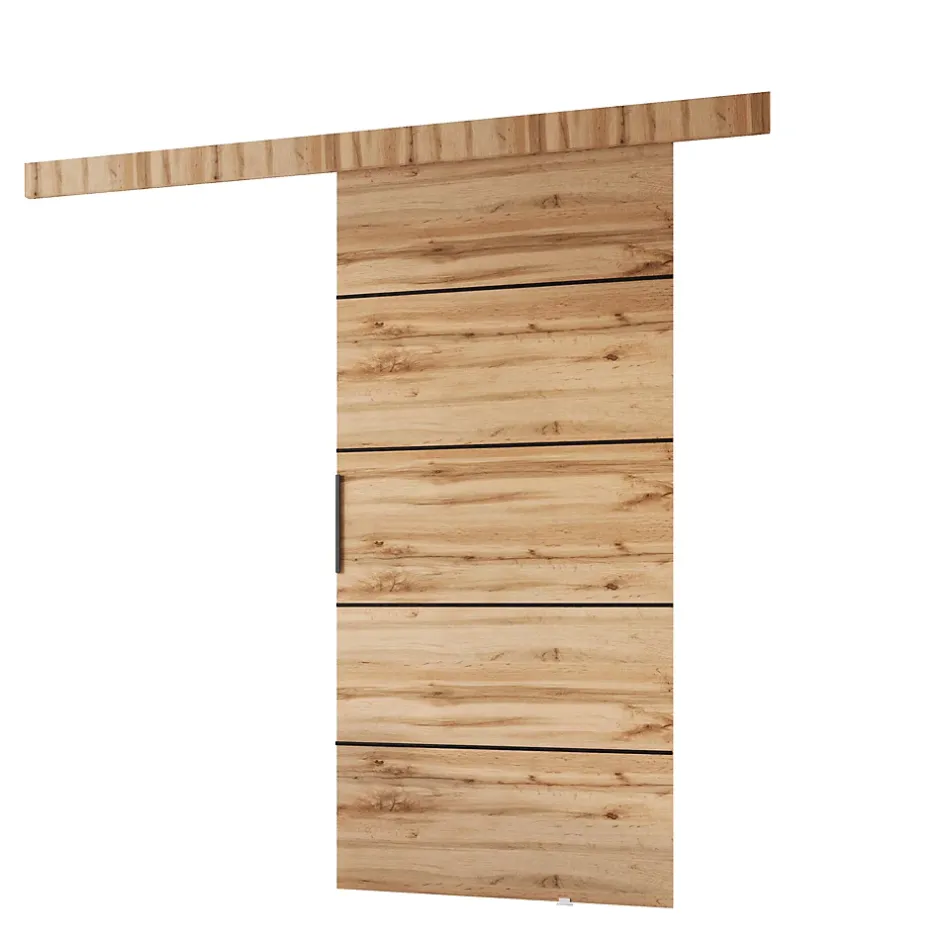 , porte coulissante PRIM 2K 96 cm, baguette décorative en Noir, poignée de porte en noir, Chêne Wotan / Noir-MINIO go for it Sale