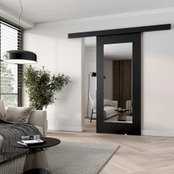 MINIO go for it , porte coulissante CLEAN I 76 cm portes de chambre, avec miroir, Noir