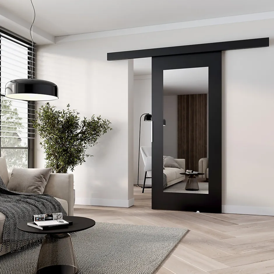 MINIO go for it , porte coulissante CLEAN I 76 cm portes de chambre, avec miroir, Noir