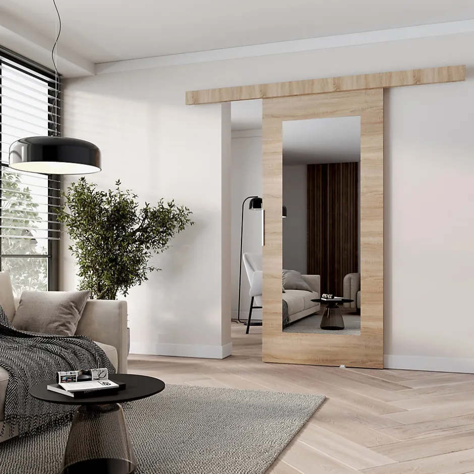 , porte coulissante CLEAN I 76 cm portes de chambre, avec miroir, Chêne Sonoma-MINIO go for it Sale