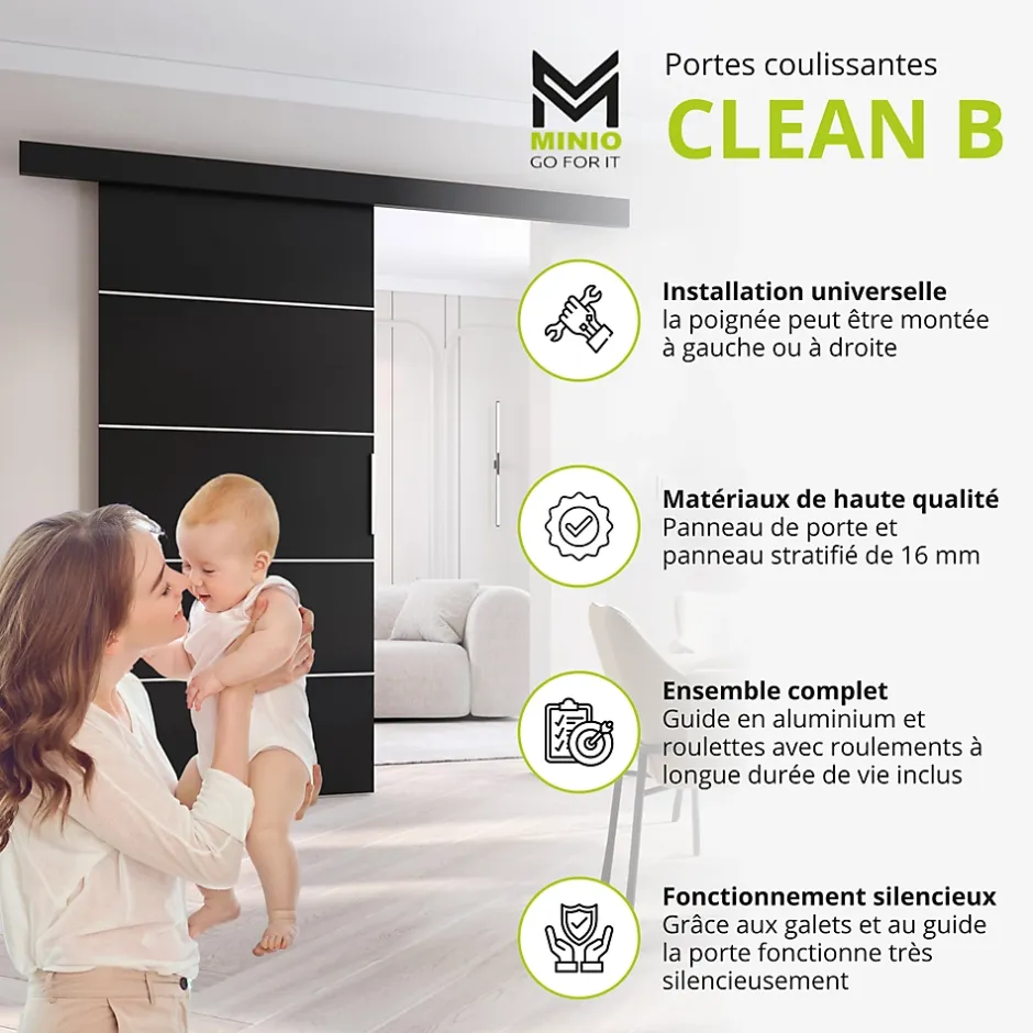 porte coulissante CLEAN B 86 cm Portes de chambre, Blanc-MINIO go for it Outlet