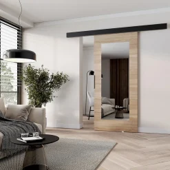 , porte coulissante PRIM, 106 cm, avec miroir, Chêne Sonoma / Noir-MINIO go for it Discount