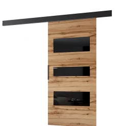 , porte coulissante PRIM C 96 cm, Chêne Wotan / noir / éléments décoratifs-noir / poignée noire-MINIO go for it New
