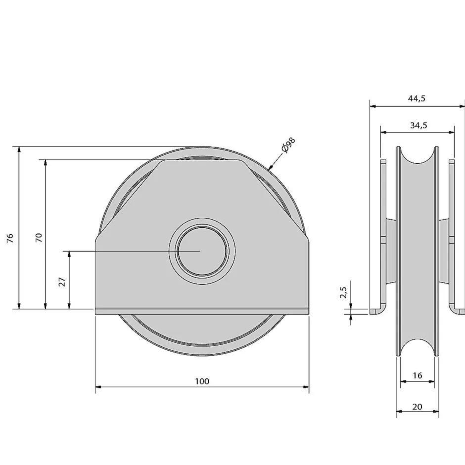 Slid’Up By Mantion Monture à souder pour portail coulissant - Galet 100 mm à gorge ronde 16 mm - 200 kg
