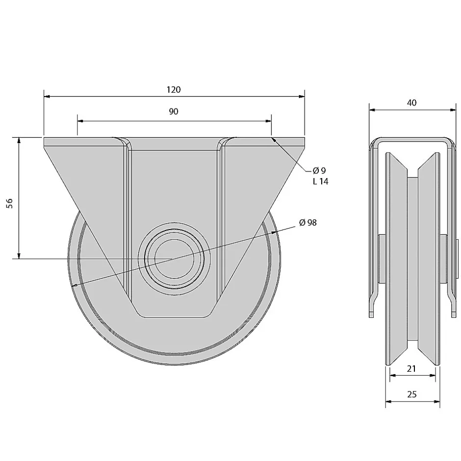 Slid’Up By Mantion Monture à support extérieur pour portail coulissant - Galet 100 mm à gorge en V 21 mm - 400 kg