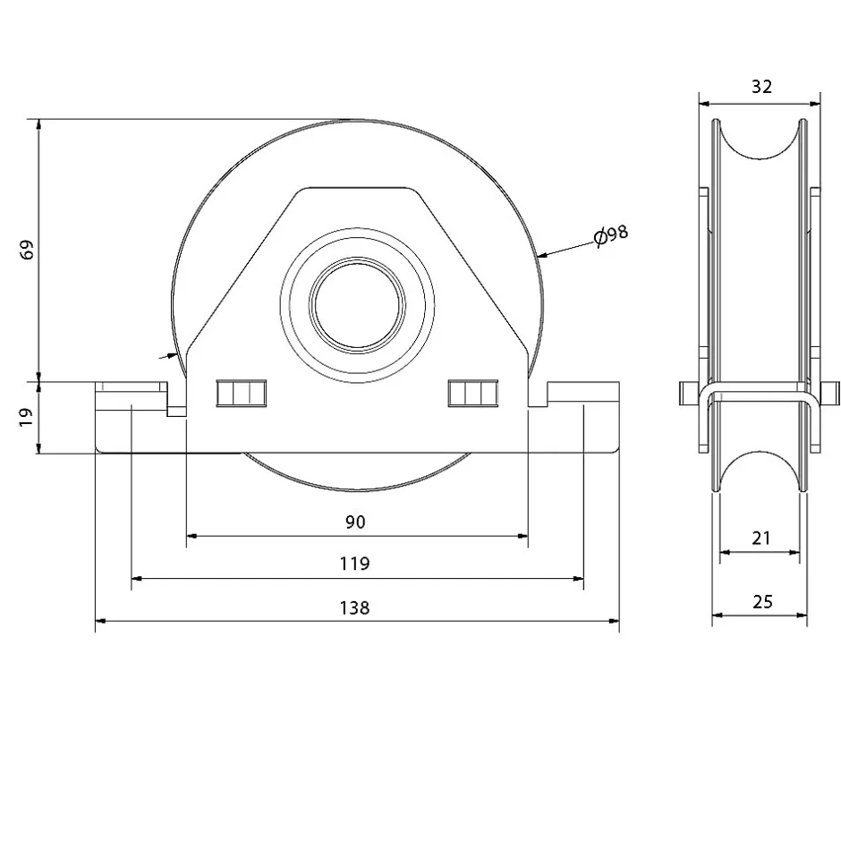 Slid’Up By Mantion Monture à support intérieur en INOX pour portail coulissant - Galet 100 mm à gorge ronde 21 mm - 400 kg