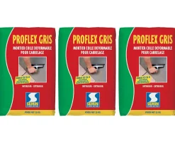 Semin Mortier Colle Déformable pour Carrelage Proflex Gris , Intérieur/Extérieur, sac de 25 kg (lot de 3)