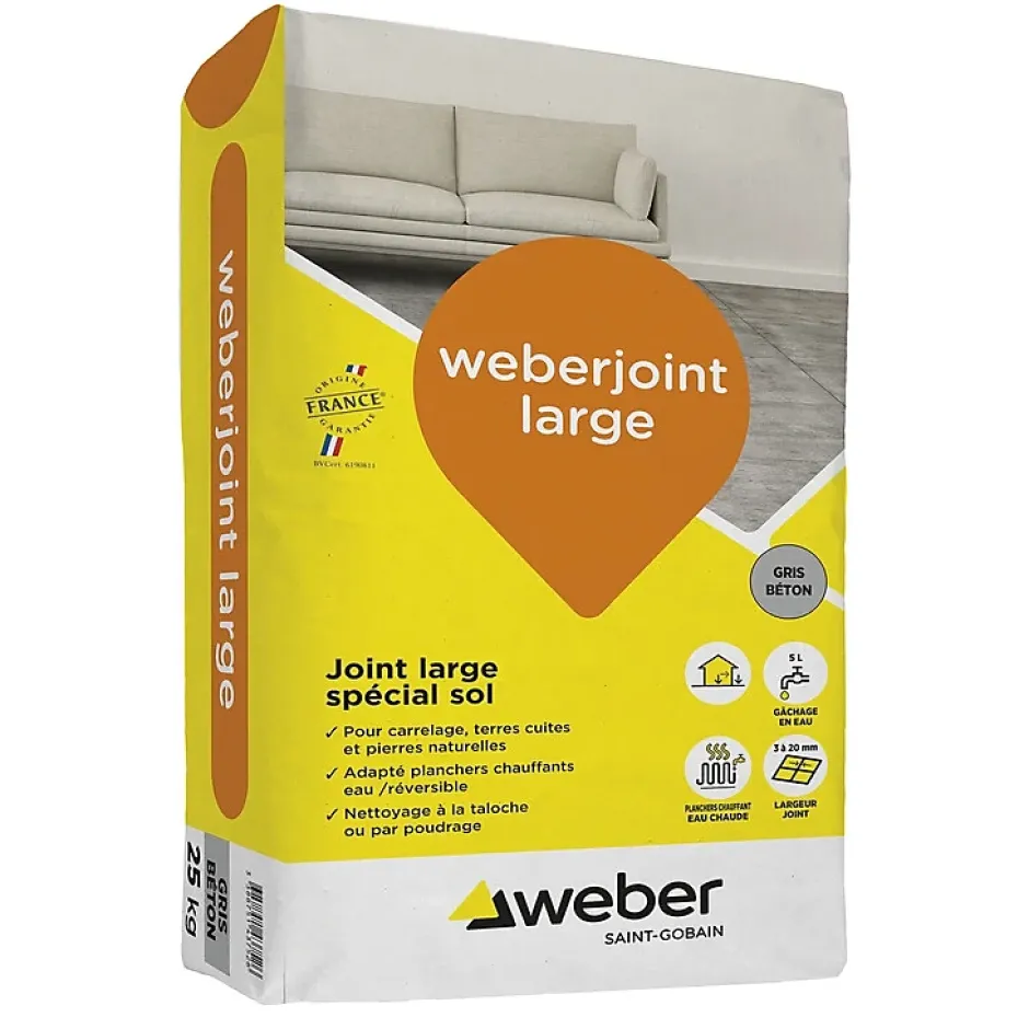Weber Mortier pour joints de carrelage - Le Sac de 25 Kg - GRIS CIMENT