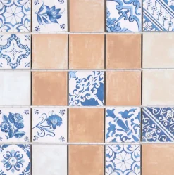 Carrelage Signature Mosaique de Ceramique 5,6 X 5,6 cm Mix Beige - decors Delphe - vendu par plaque de 30 X 30 cm -