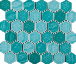 Carrelage Signature Mosaique de ceramique Hexagone Turquoise - vendu par plaque de 29,4X25,5 Cm -