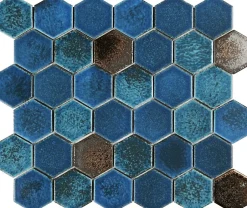 Mosaique de ceramique Hexagone Mix Bleu Bronze - vendu par plaque de 29,4X25,5 cm --Carrelage Signature Best