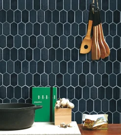 Mosaique de Ceramique Noire Hexagone Long - vendu par plaque de 29,6X25,6 Cm --Carrelage Signature Clearance