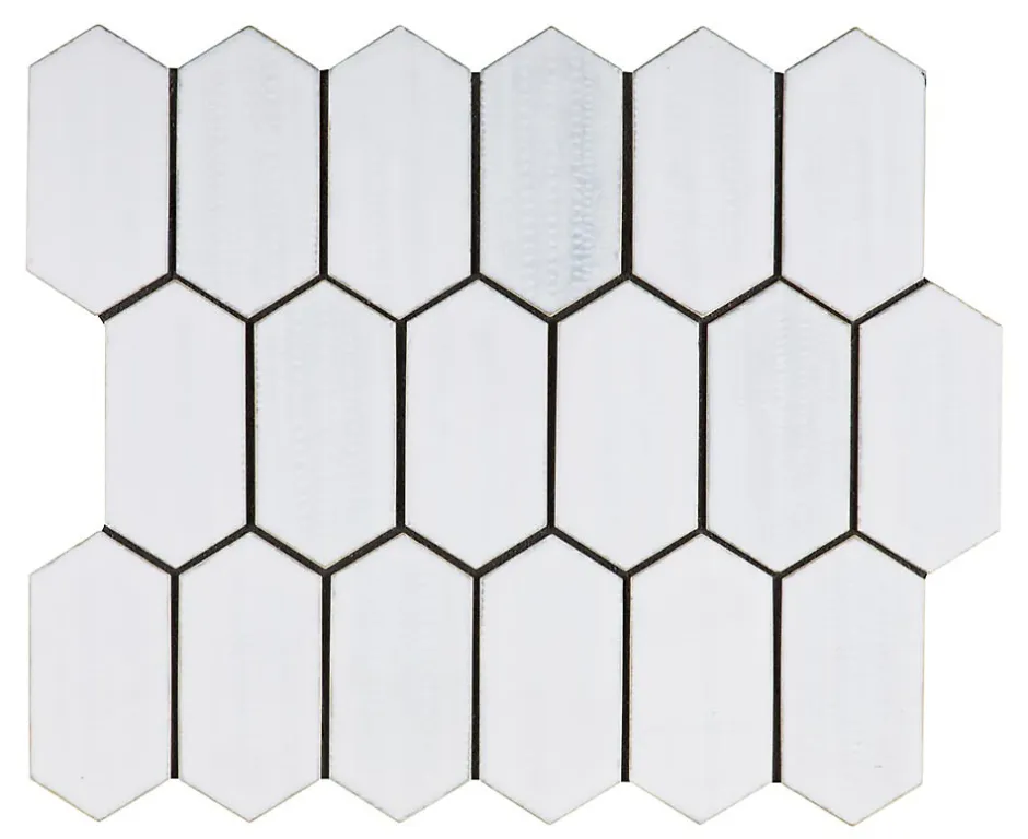 Carrelage Signature Mosaique de céramique Hexagone Long Blanc - vendu par plaque de 29,6X25,6 Cm -